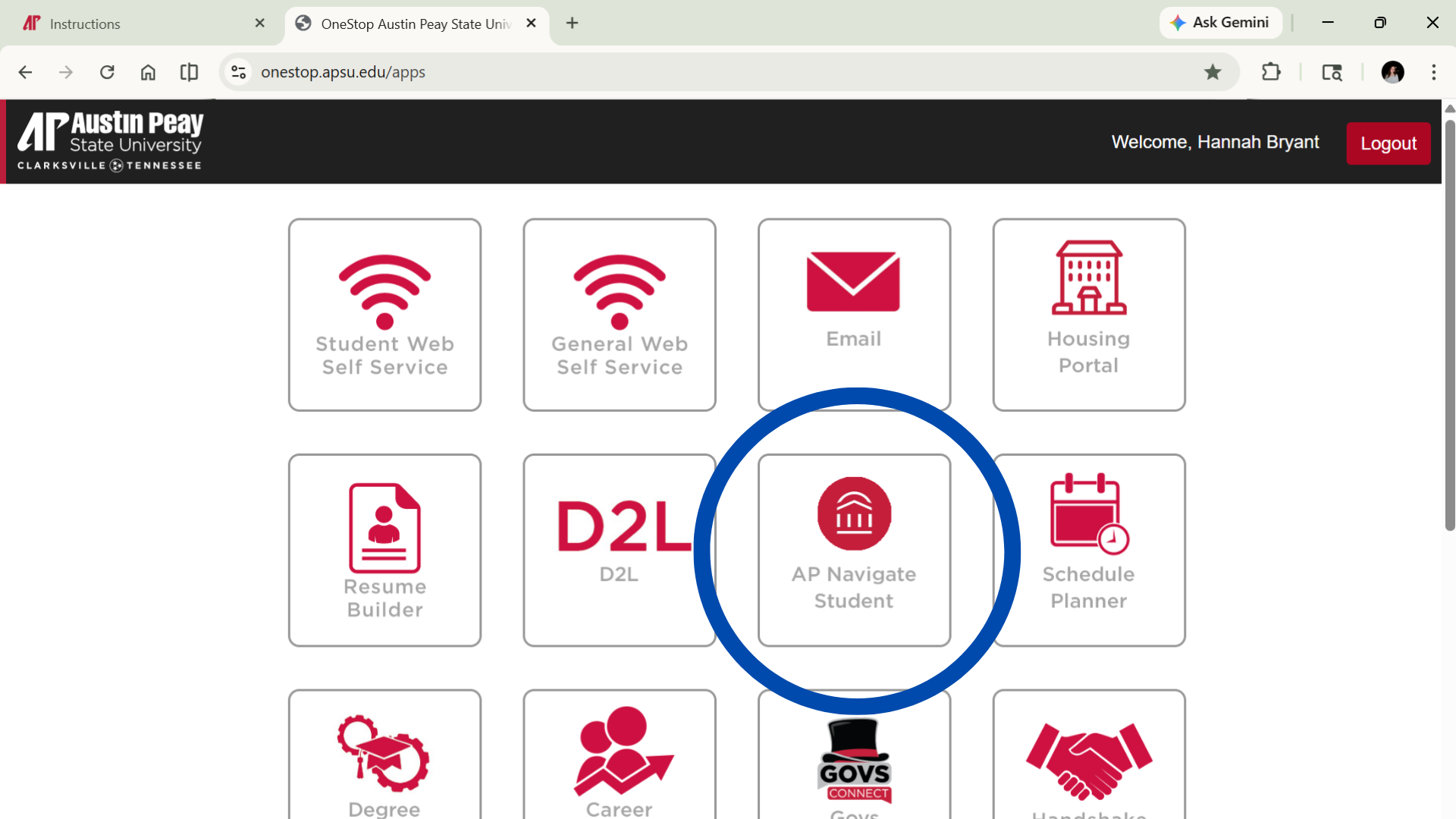 Use a screenshot that points to the advising or student records menu.